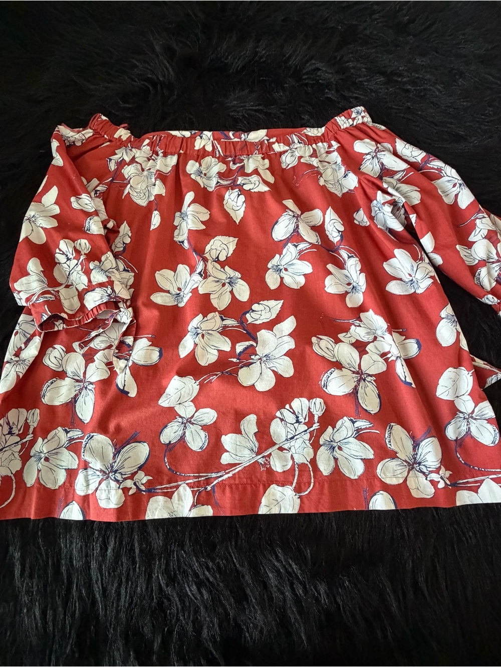 LOFT Rust Red Floral Off-Shoulder Blouse